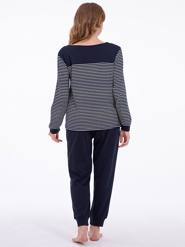 Dark Blue Striped Loungewear Set