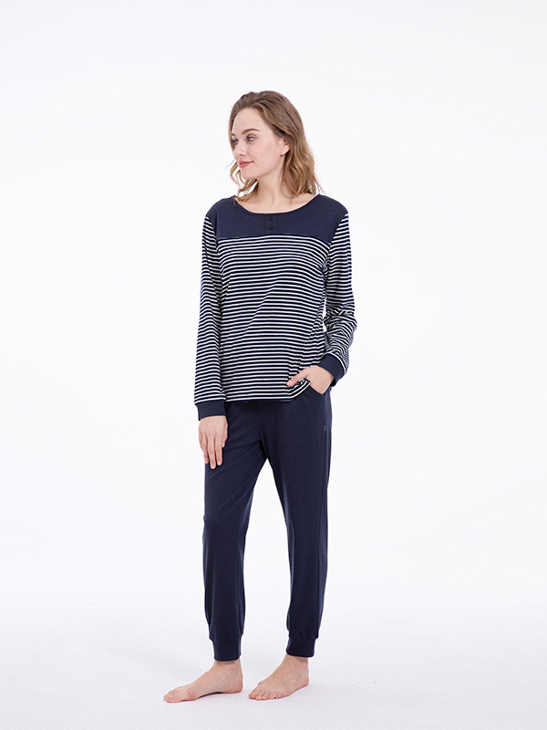 Dark Blue Striped Loungewear Set