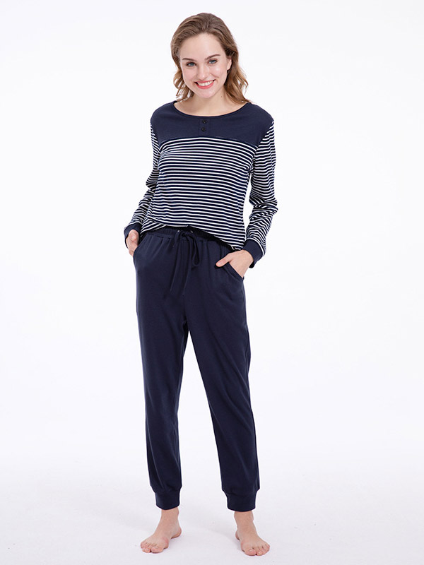 Dark Blue Striped Loungewear Set