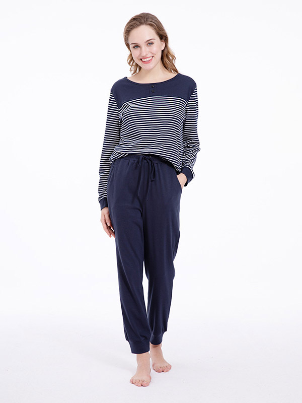 Dark Blue Striped Loungewear Set