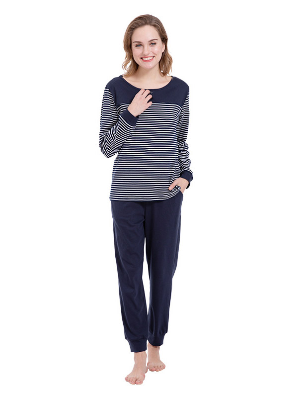 Dark Blue Striped Loungewear Set