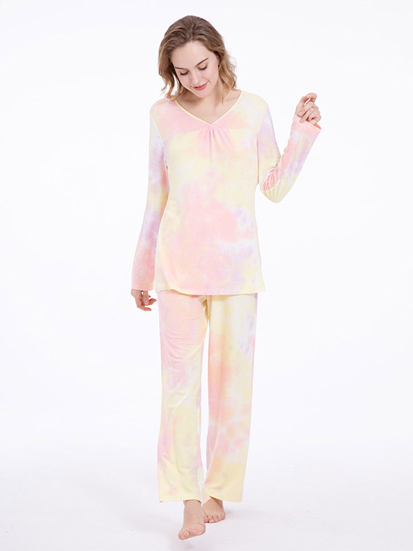 Pink & Yellow Die Tie Loungewear Set