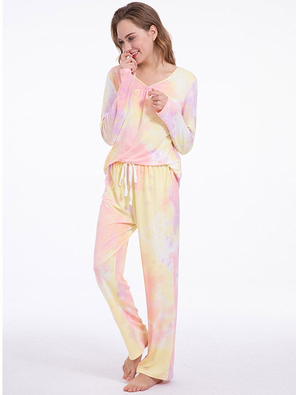 Pink & Yellow Die Tie Loungewear Set