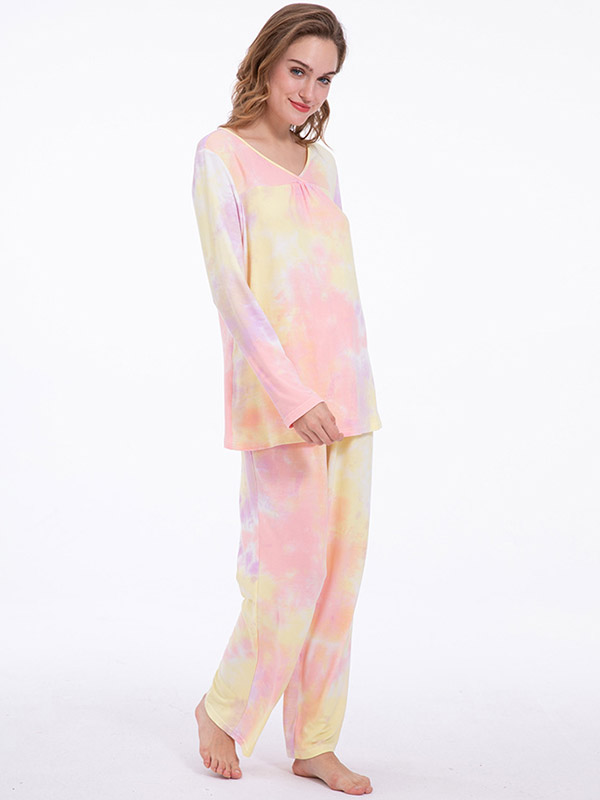 Pink & Yellow Die Tie Loungewear Set