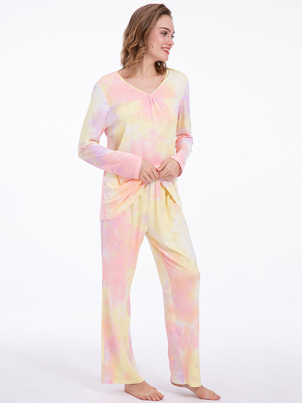 Pink & Yellow Die Tie Loungewear Set