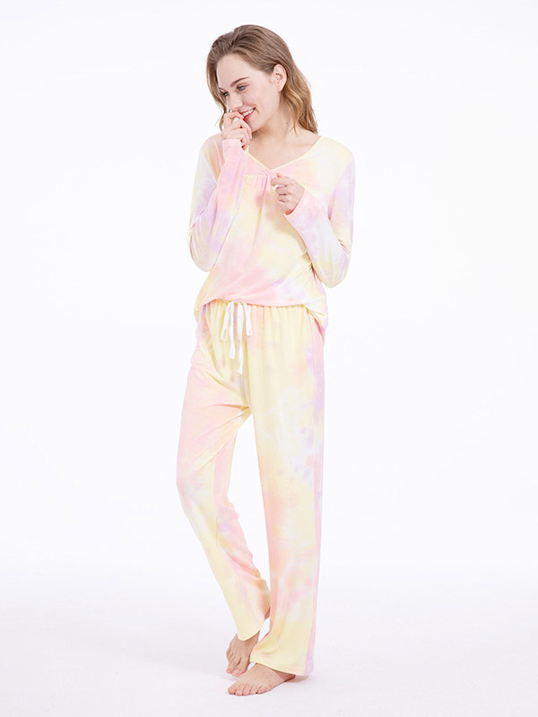 Pink & Yellow Die Tie Loungewear Set