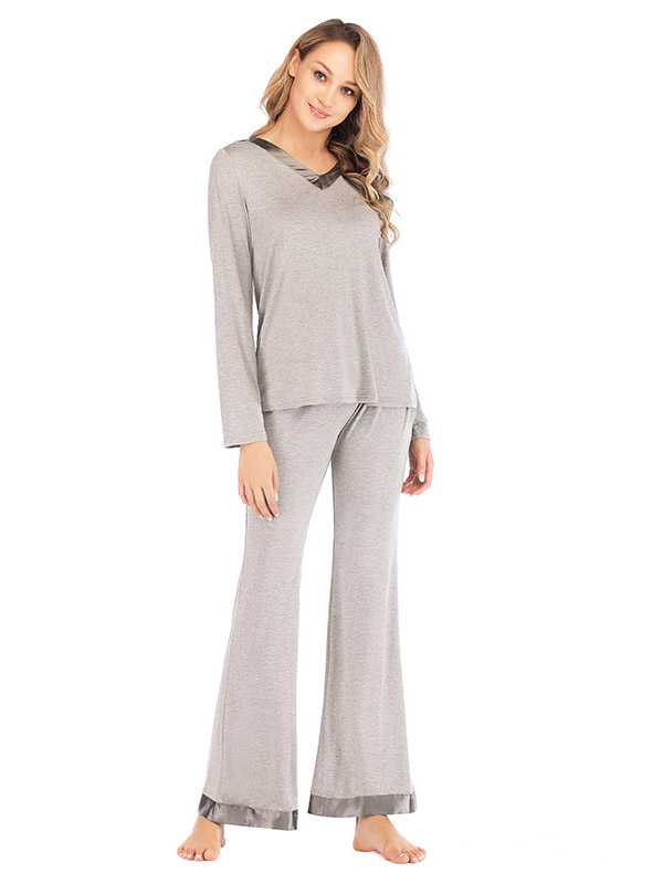 Grey V Neck Casual Knitted Set