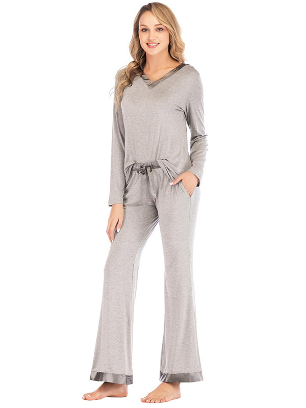 Grey V Neck Casual Knitted Set