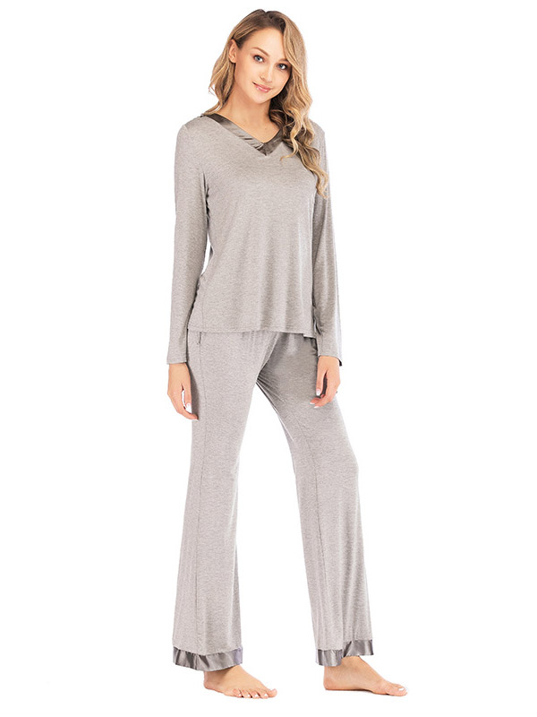 Grey V Neck Casual Knitted Set