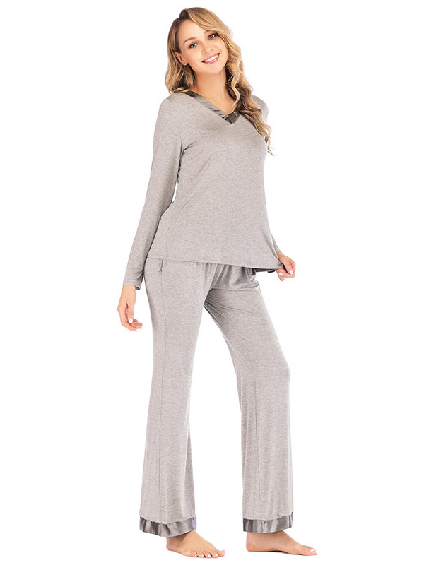 Grey V Neck Casual Knitted Set