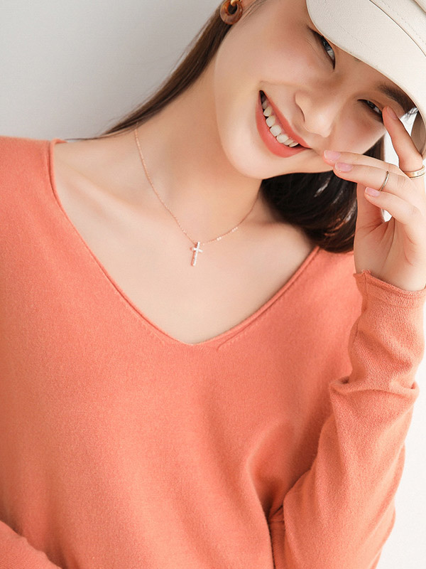 Orange V-neck Slim Knit Sweaters