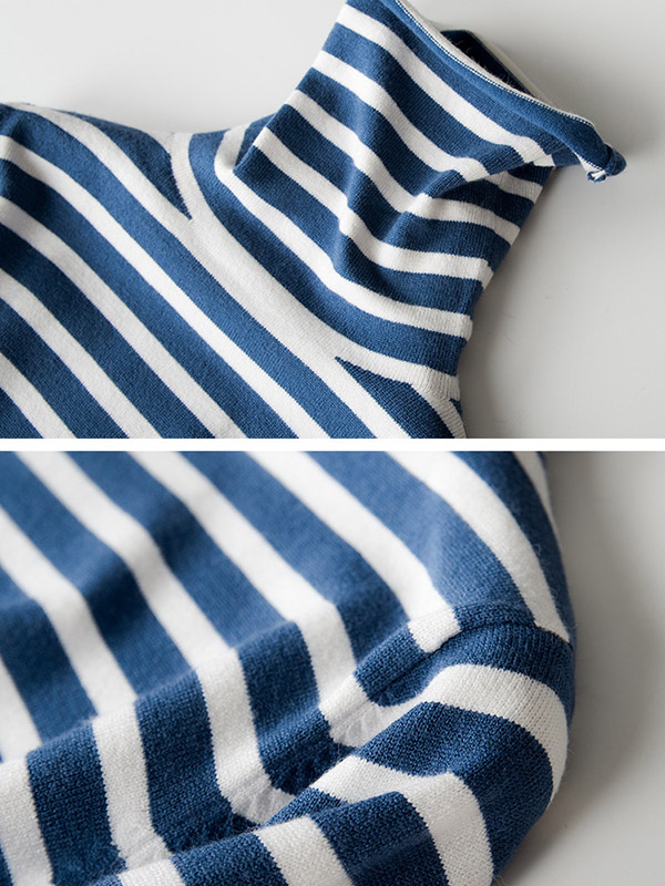 Blue Casual Knit Sweaters With Stripes