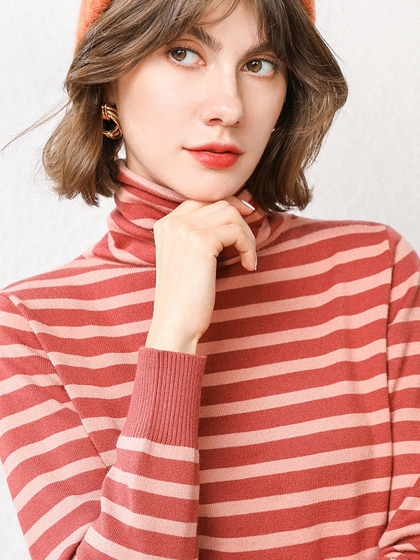 Orange Casual Knit Sweaters With Stripes