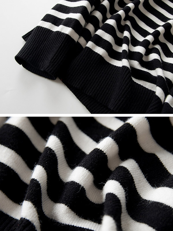 Black Casual Knit Sweaters With Stripes