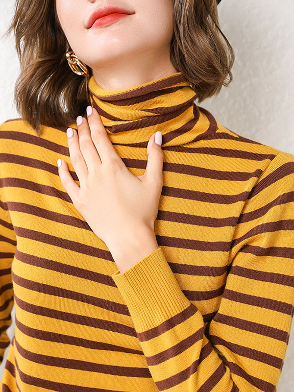 Yellow Casual Knit Sweaters With Stripes