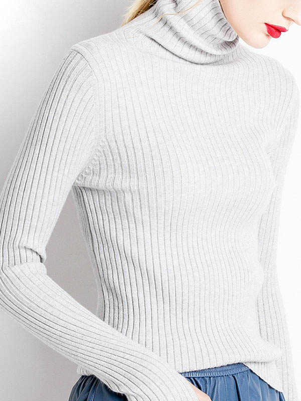 White Funnel Neck Base Medium Knitted Sweaters