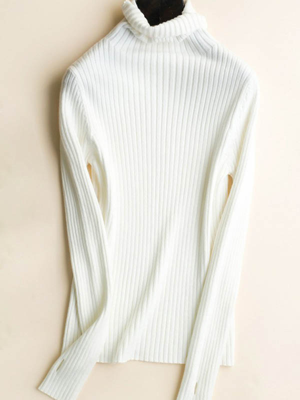 White Funnel Neck Base Medium Knitted Sweaters