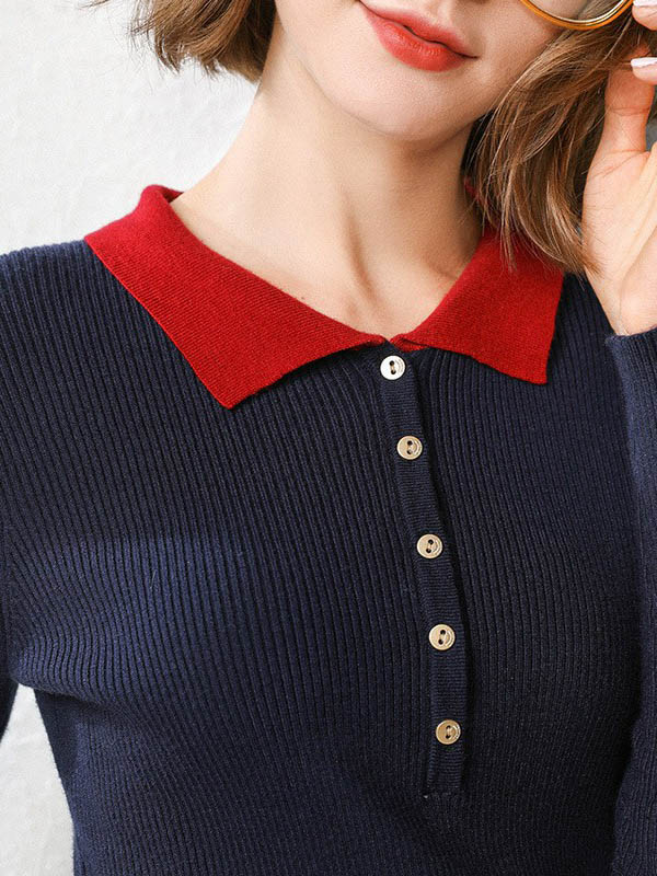 Navy Blue Roll Neck Classic Base Knit Sweaters