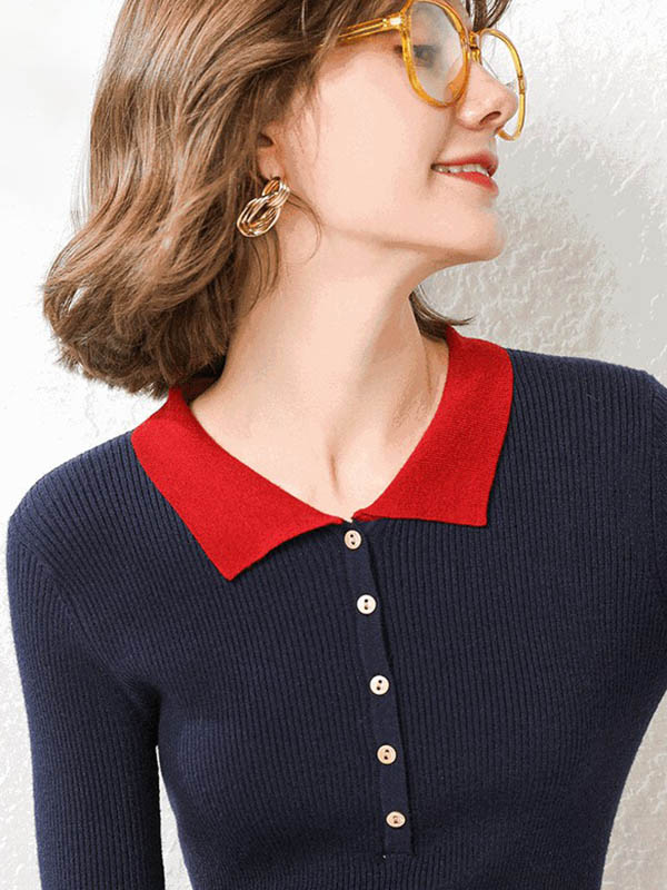 Navy Blue Roll Neck Classic Base Knit Sweaters