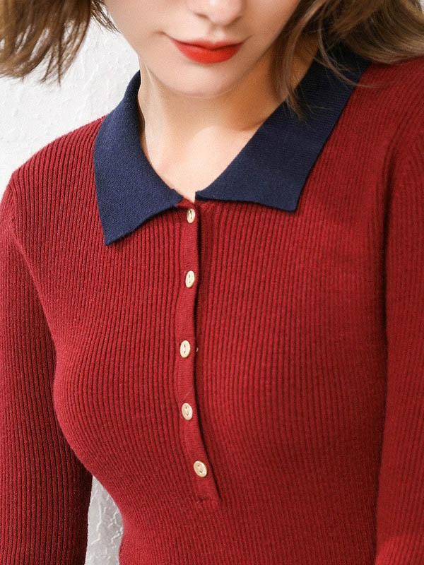 Red Roll Neck Classic Base Knit Sweaters