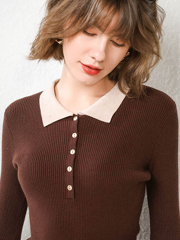 Brown Roll Neck Classic Base Knit Sweaters