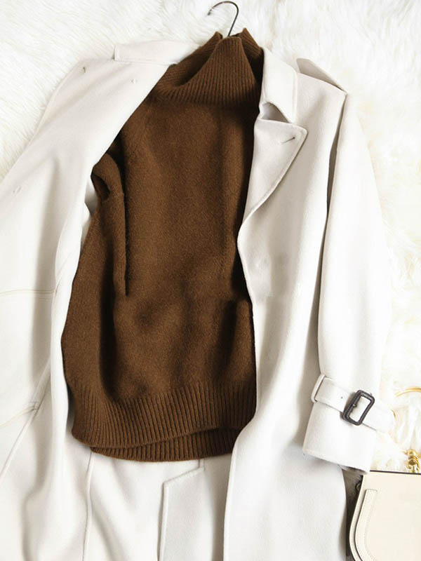 Brown Turtleneck Oversize Knit Sweaters