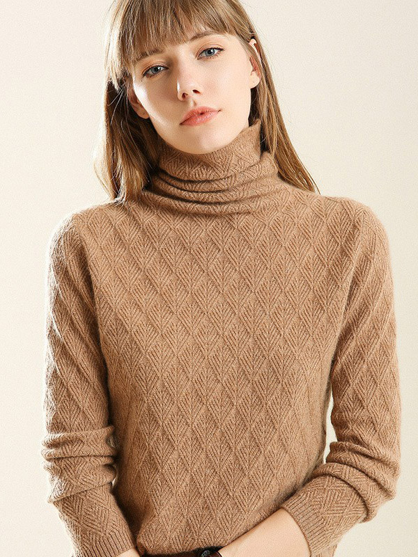 Brown Twisted Flower Design Knit Sweaters