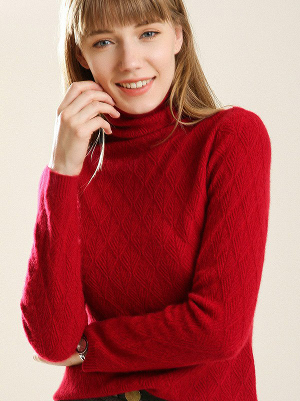 Red Twisted Flower Design Knit Sweaters