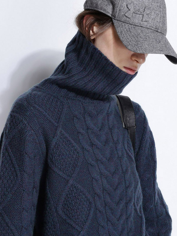 Navy Blue Turtleneck Oversize Heavy Knitted Sweaters