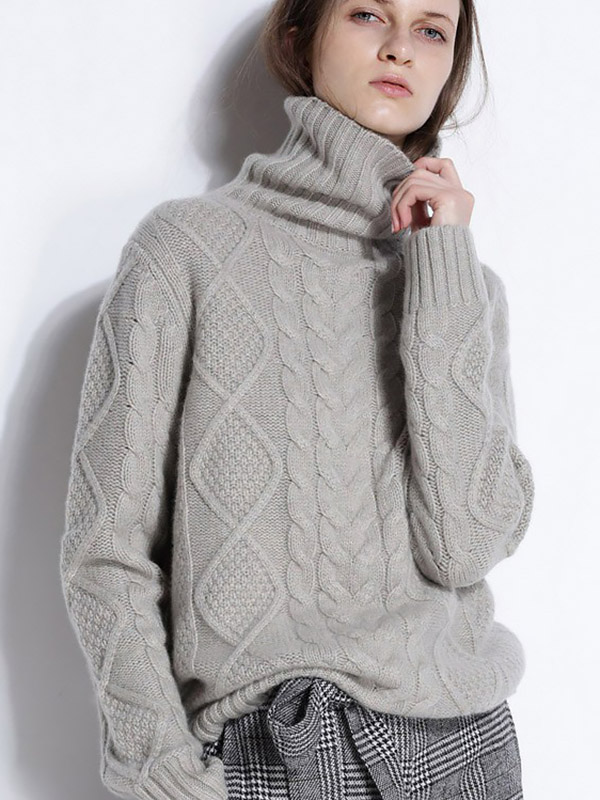 Apricot Turtleneck Oversize Heavy Knitted Sweaters