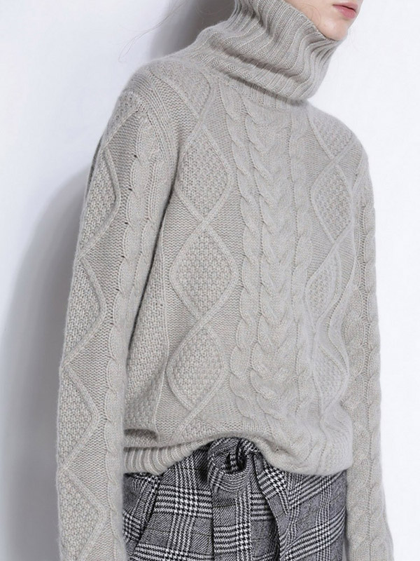 Apricot Turtleneck Oversize Heavy Knitted Sweaters