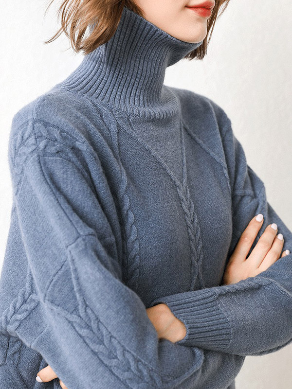 Blue Split Elements Oversize Turtleneck Knit Sweaters