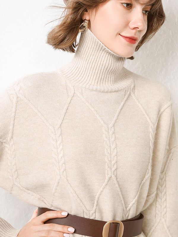 Apricot Split Elements Oversize Turtleneck Knit Sweaters