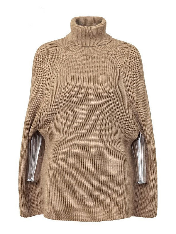 Camel Oversize Cape Sleeves Knit Sweaters