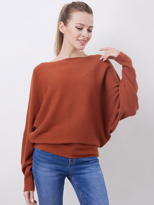 Brown Loose Fit Knit Sweaters With Cape Sleeves