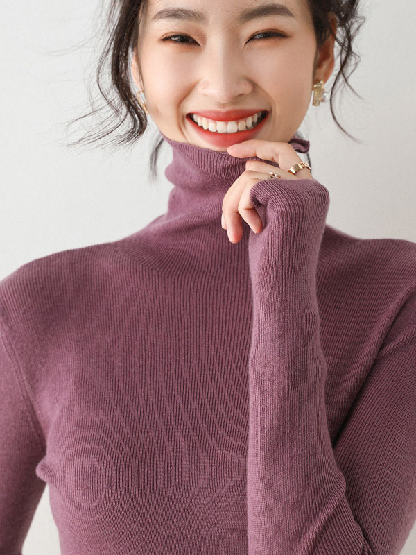 Purple Bodycon Classic Base Knit Sweaters