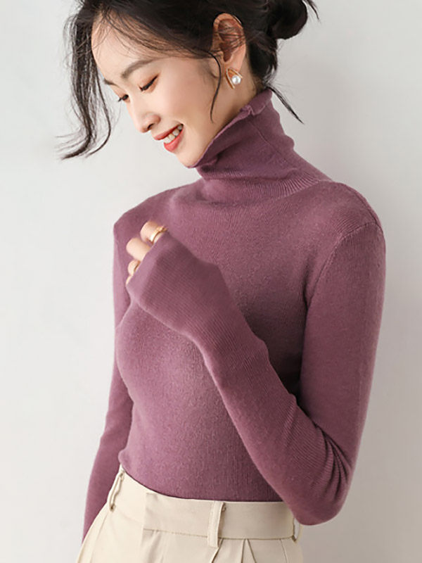 Purple Bodycon Classic Base Knit Sweaters