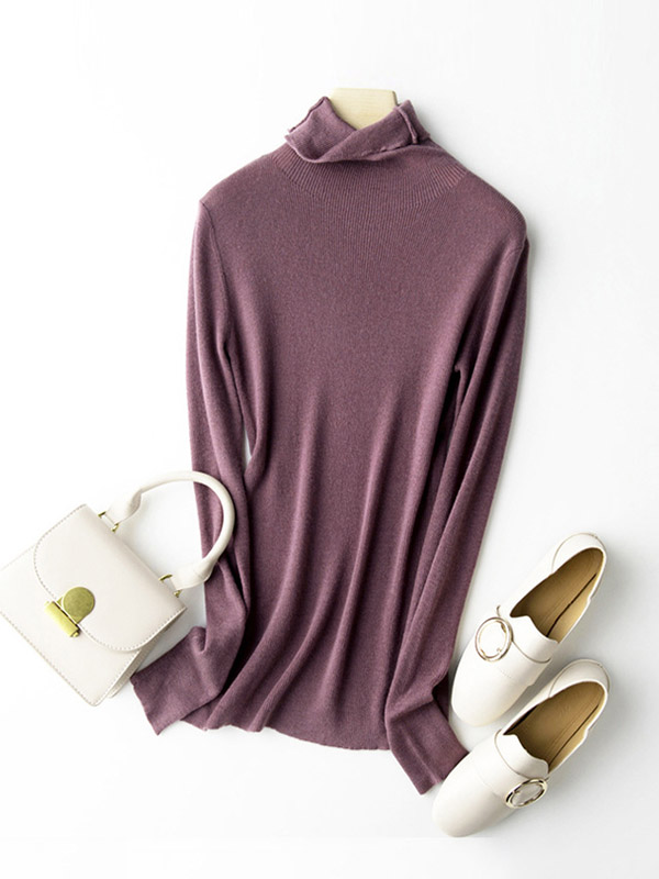 Purple Bodycon Classic Base Knit Sweaters