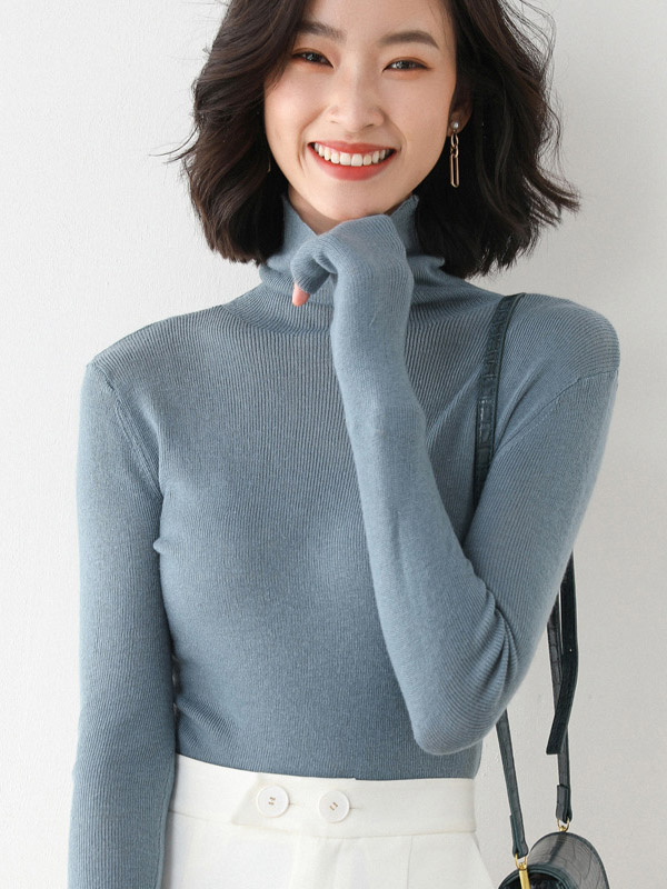 Blue Bodycon Classic Base Knit Sweaters