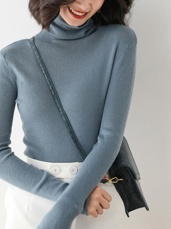 Blue Bodycon Classic Base Knit Sweaters