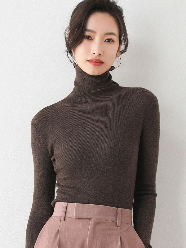 Brown Bodycon Classic Base Knit Sweaters