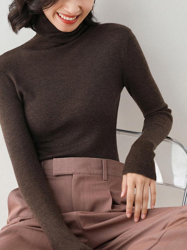 Brown Bodycon Classic Base Knit Sweaters