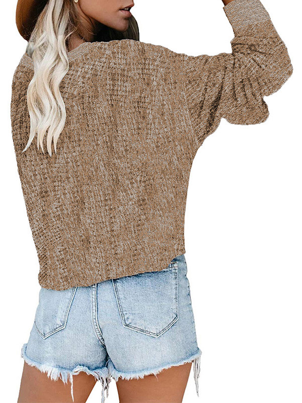 Khaki Oversize V-neck Cross Knit Sweaters