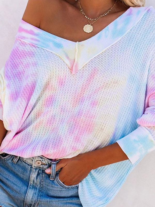 Multicolored Tie-dye Printing Oversize Knit Sweaters