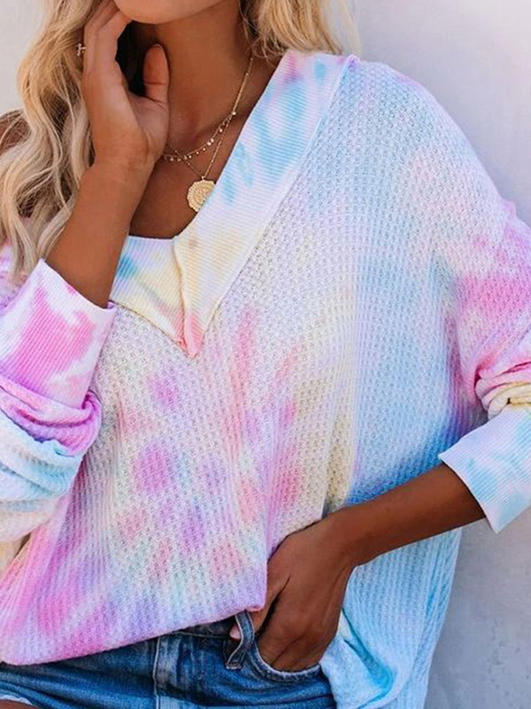 Multicolored Tie-dye Printing Oversize Knit Sweaters