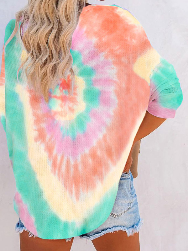 Yellow Tie-dye Printing Oversize Knit Sweaters