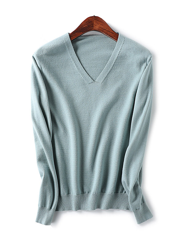 Green V-neck Comfortable Base Knit Sweaters