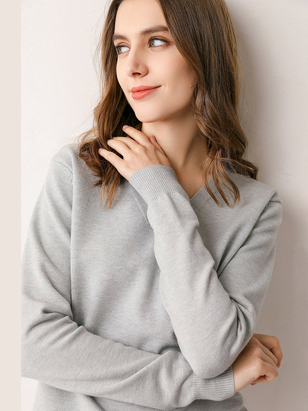 Grey V-neck Comfortable Base Knit Sweaters