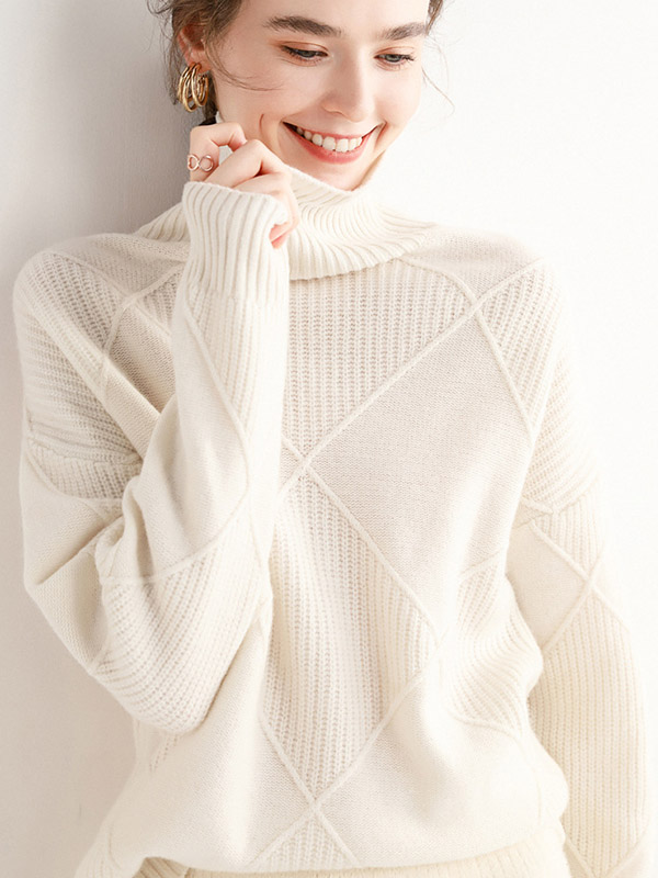 White Diamond Lattice Pattern Knit Sweaters