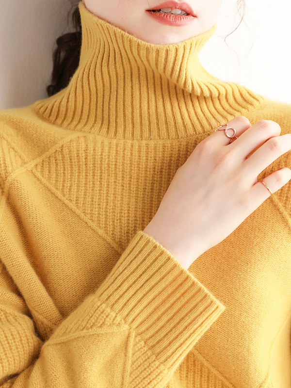 Yellow Diamond Lattice Pattern Knit Sweaters